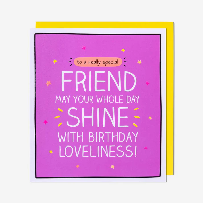 Birthday card for a friend with pink background and yellow border