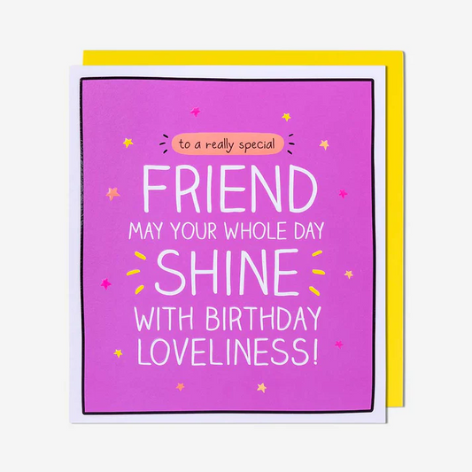 Birthday card for a friend with pink background and yellow border