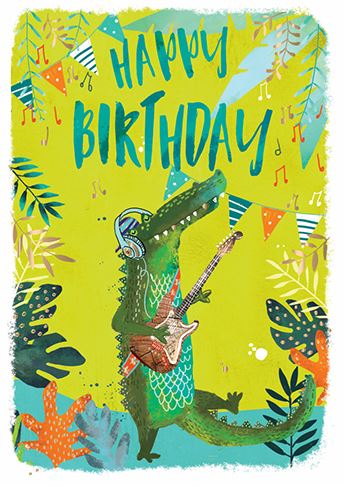 Crocodile Playing Guitar Birthday Card