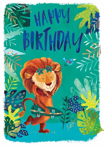 Wild Skateboarding Lion Birthday Card