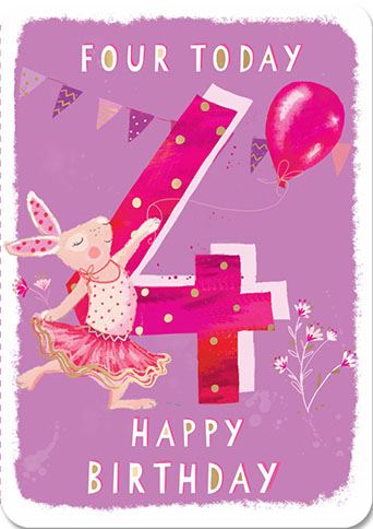 Age 4 Ballerina Bunny Birthday Card