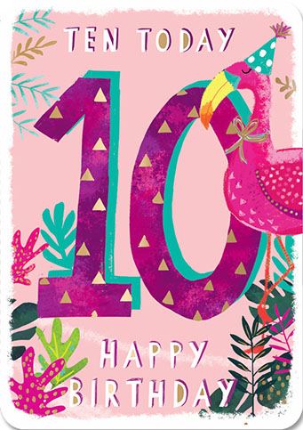 Age 10 Tropical Fun with Flamingo Birthday Card