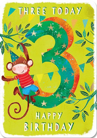 Monkey 3rd Birthday Card