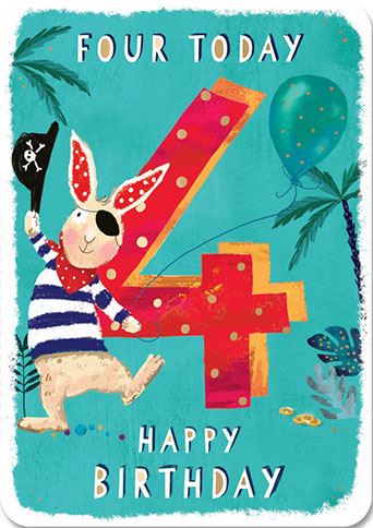 Age 4 Pirate Bunny Birthday Card