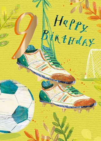 Age 9 Football Boots Birthday Card