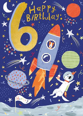 6th Birthday Party - Dogs in Space Greeting Card