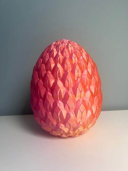 Two-Tone Pink Orange 3D Printed Dragon in Egg Medium Size