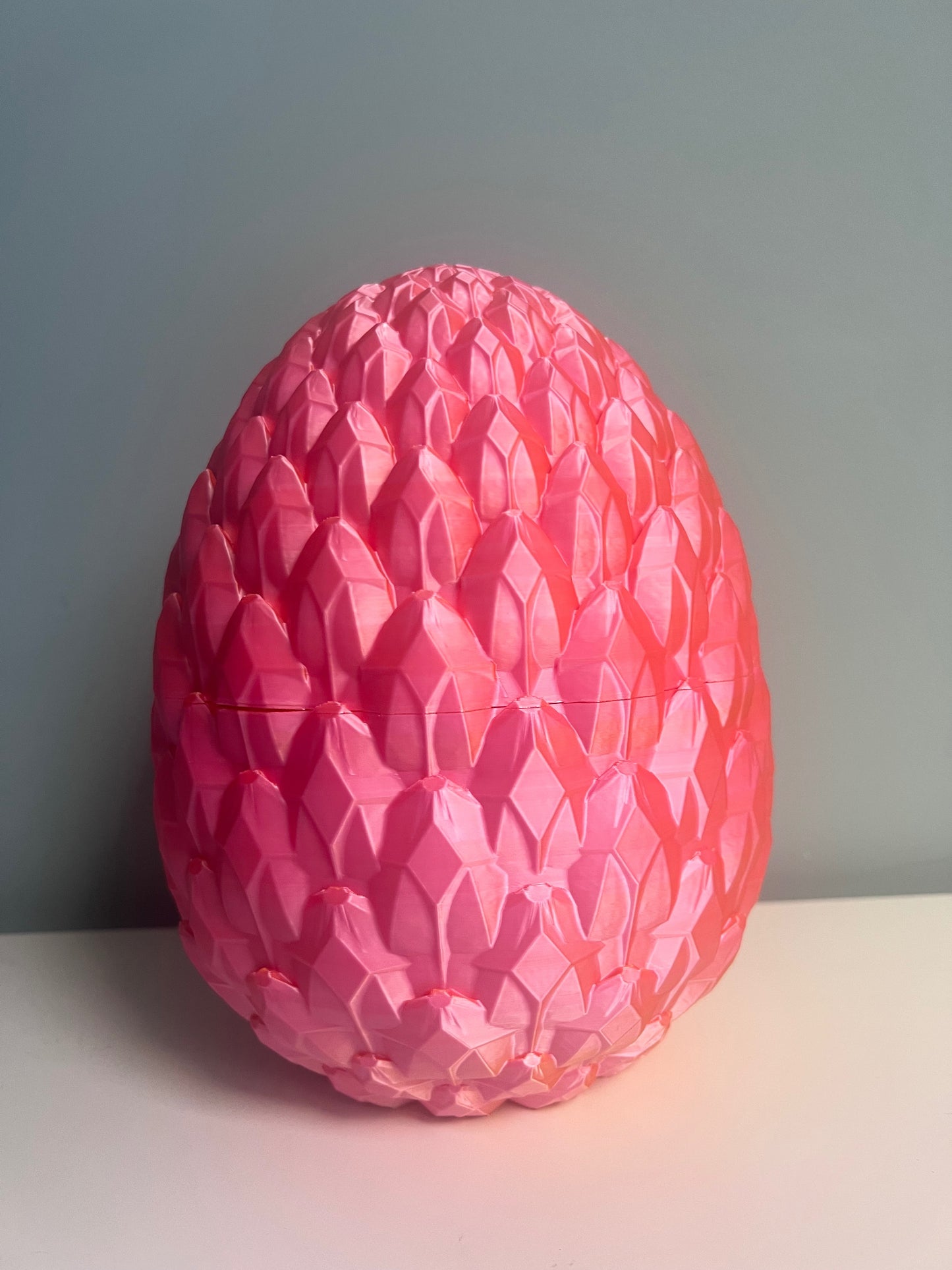 Two-Tone Pink Orange 3D Printed Dragon in Egg Medium Size