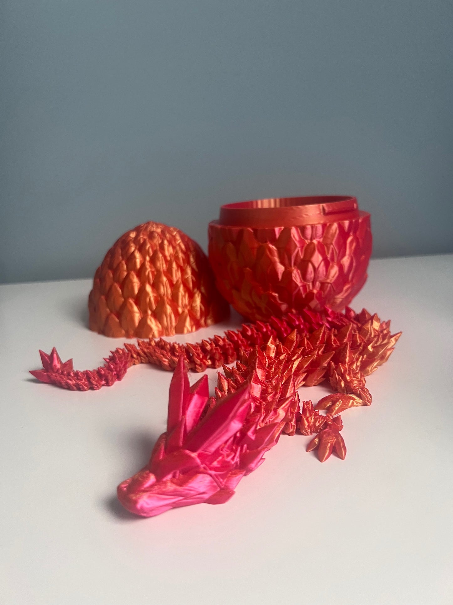 Two-Tone Red Gold 3D Printed Dragon in Egg Medium Size