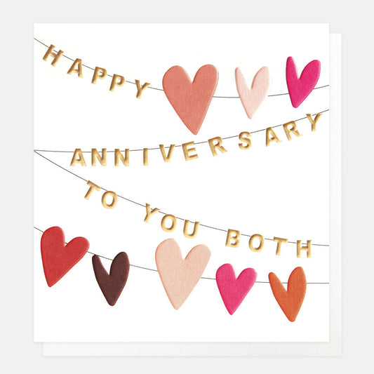 Caroline Gardner – Happy Anniversary to you Both Hearts Bunting Greeting Card