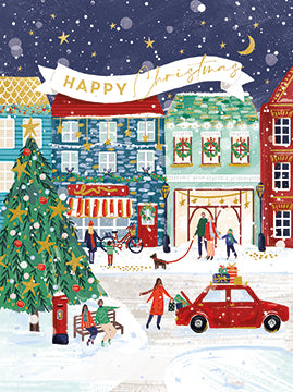Pack of 8 Gold Foil adorned Christmas Cards - CHRISTMAS STREET