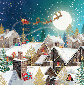 Santa Flying By Christmas Cards