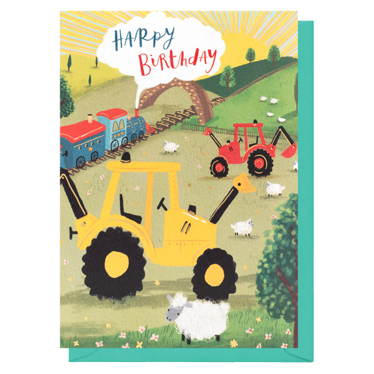 Happy Birthday Diggers and Train in the Countryside