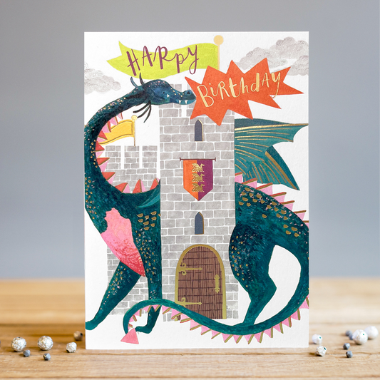 Happy Birthday Dragon and Castle Greeting Card