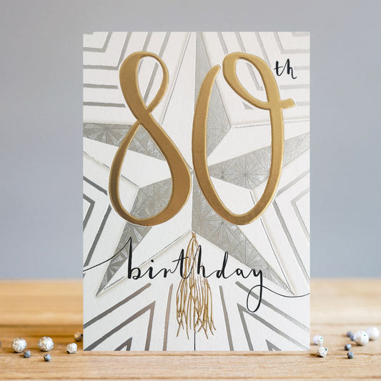 Happy 80th Birthday Silver and Gold Greeting Card