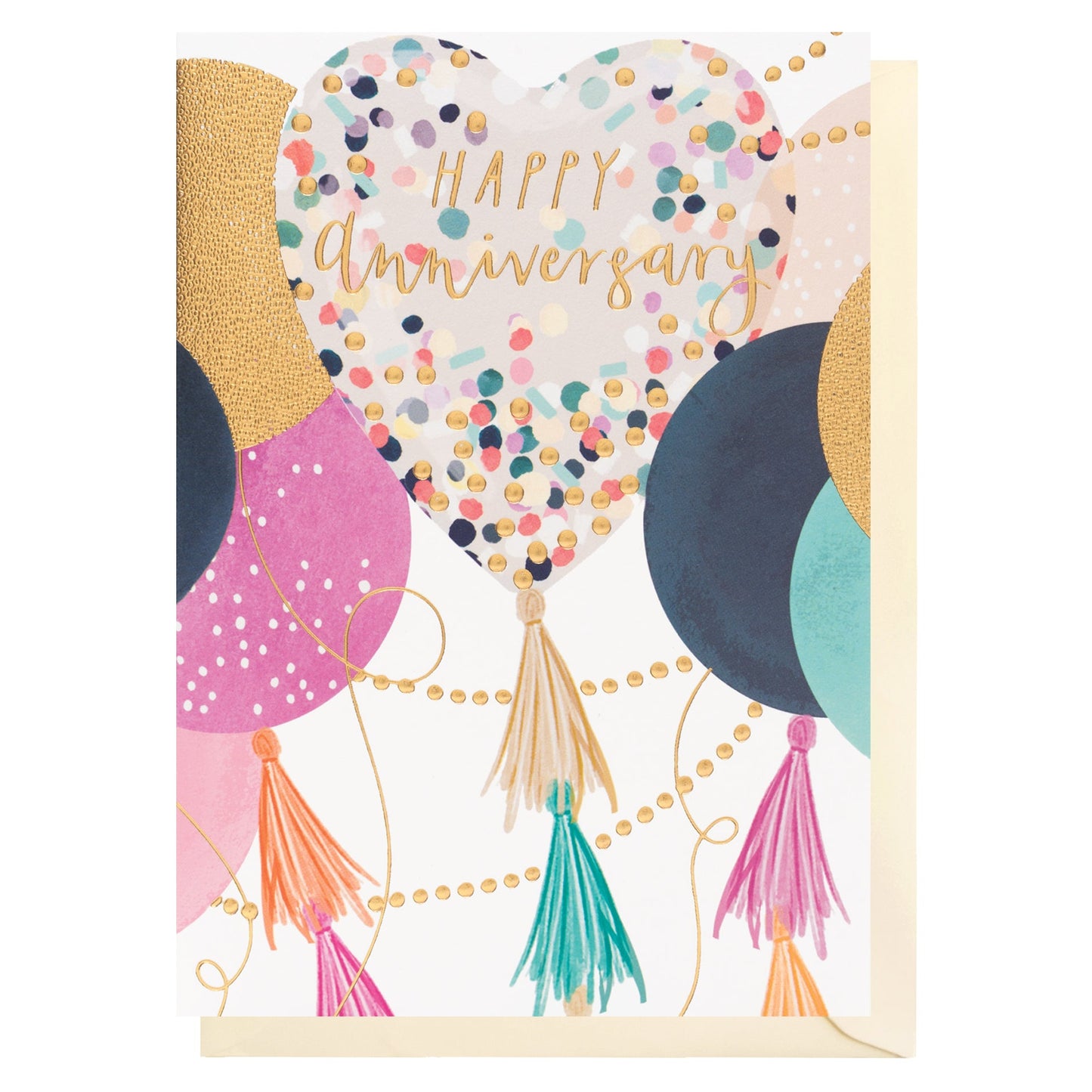 Happy Anniversary Heart and Balloons Greeting Card