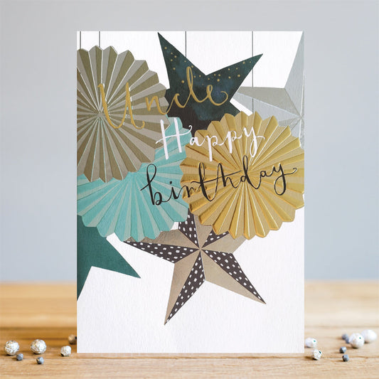 Happy Birthday Uncle Stars and Fan Greeting Card