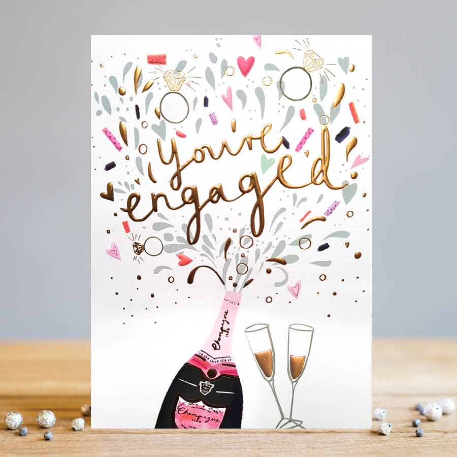 You're Engaged Pink Champagne Bottle Greeting Card