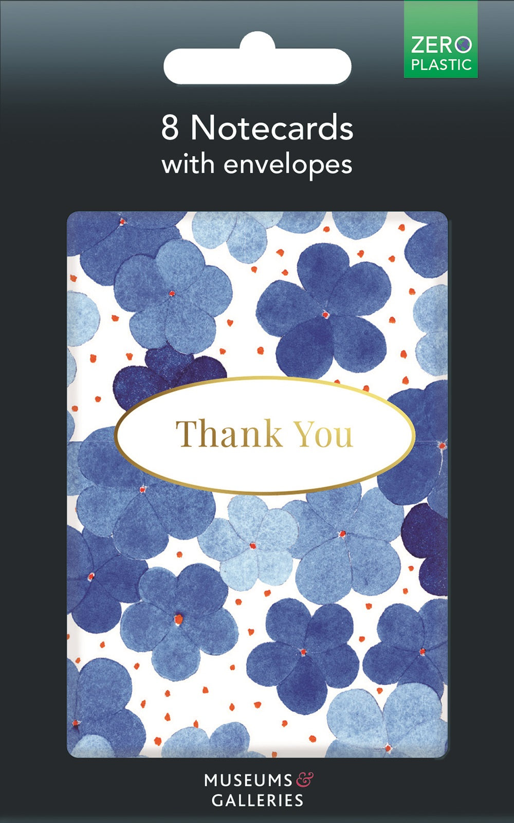 A pack of 8 notecards with blue floral Thank You Cards.