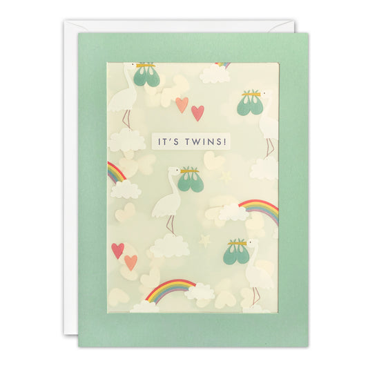 It's Twins Storks Pattern Paper Shakies Card