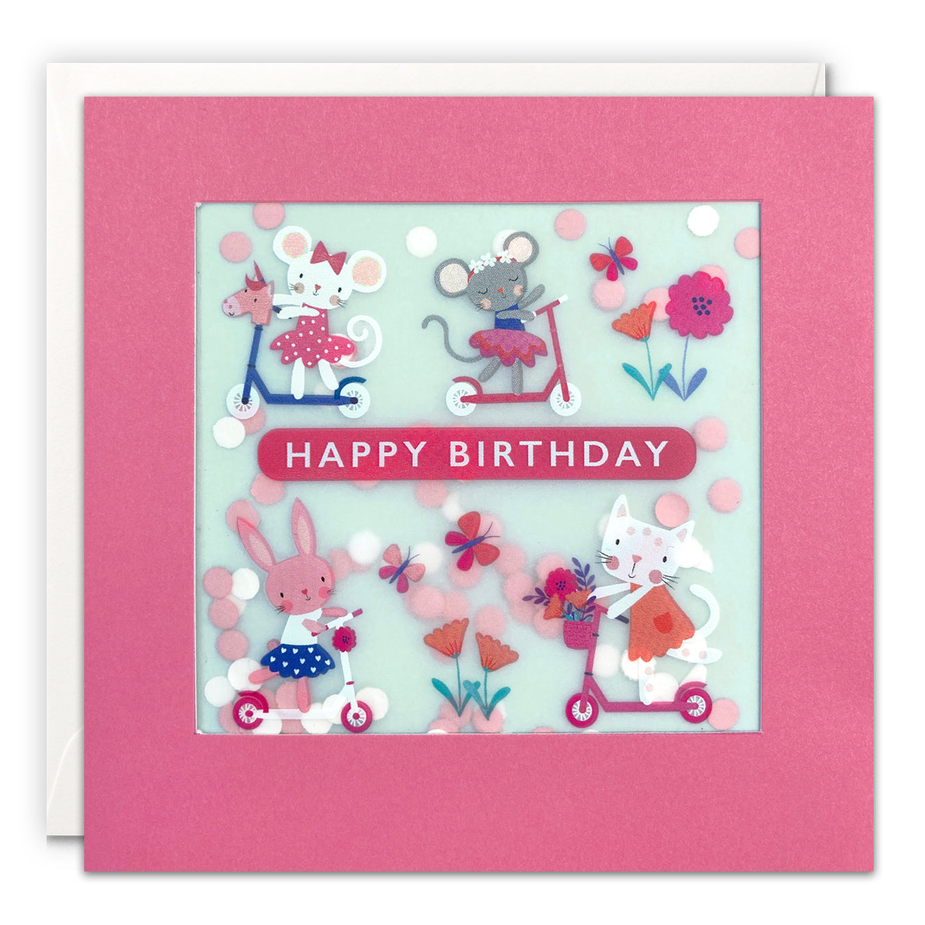 Happy Birthday Mice, Bunnies and Cats on Scooters Birthday Card