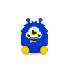 Blue plush toy with a yellow belly on a white background