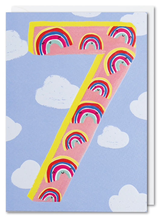 7th Birthday Card with Rainbows and Clouds