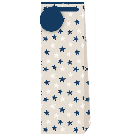 Towel with blue and white star pattern on a white background