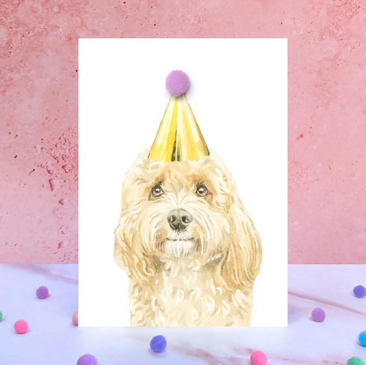 Apricot Cavapoo Party Hat Greeting Card