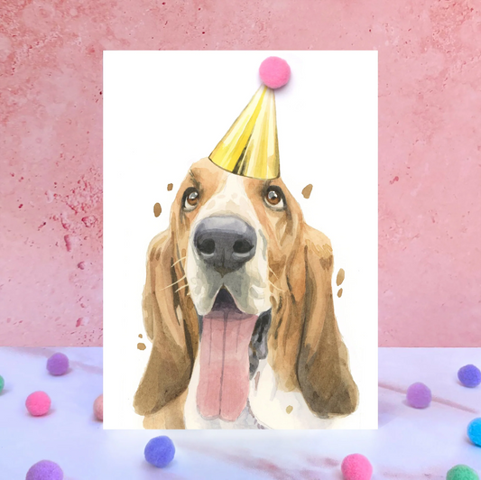 Bassett Hound Party Hat Greeting Card