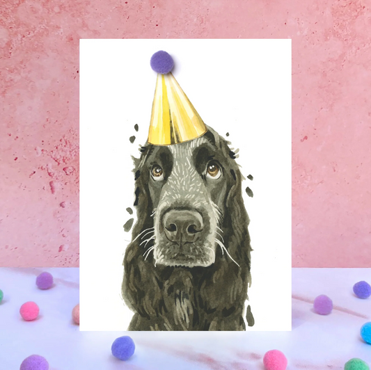 Black Cocker Spaniel Party Hat Greeting Card