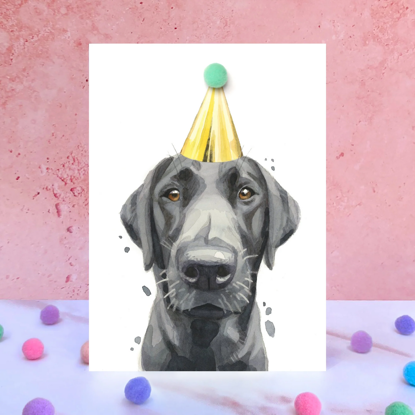 Black Labrador Party Hat Greeting Card