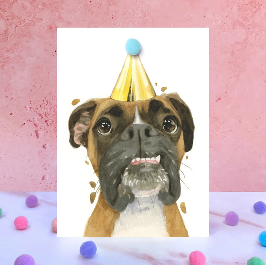 Boxer Party Hat Greeting Card