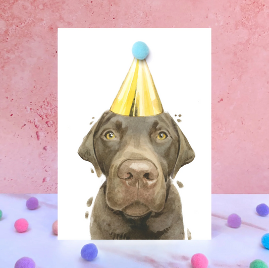 Chocolate Labrador Party Hat Greeting Card