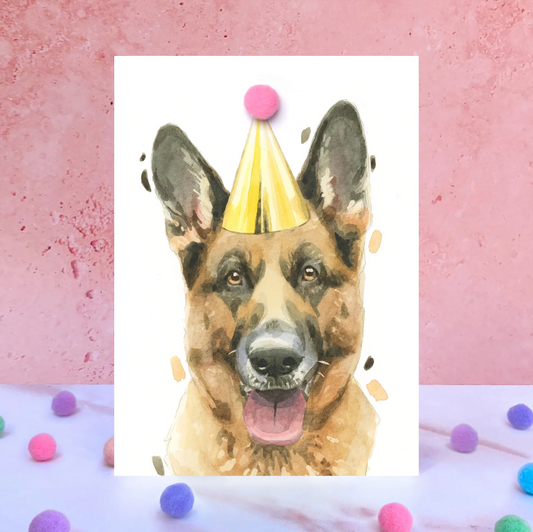 German Shepherd Party Hat Greeting Card