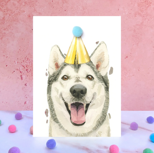 Husky Party Hat Greeting Card