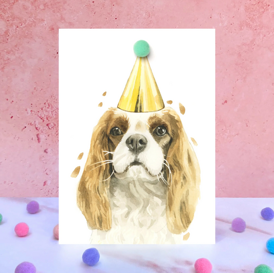 King Charles Cavalier Party Hat Greeting Card