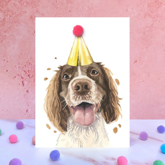 Springer Spaniel Party Hat Greeting Card