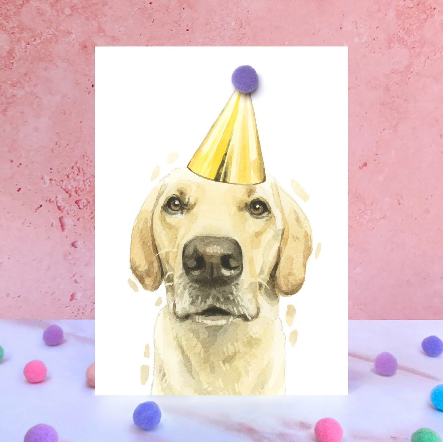 Yellow Labrador Party Hat Greeting Card