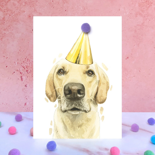 Yellow Labrador Party Hat Greeting Card