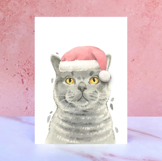 British Shorthair Christmas Hat Greeting Card