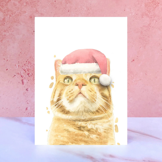 Ginger Cat Christmas Hat Greeting Card
