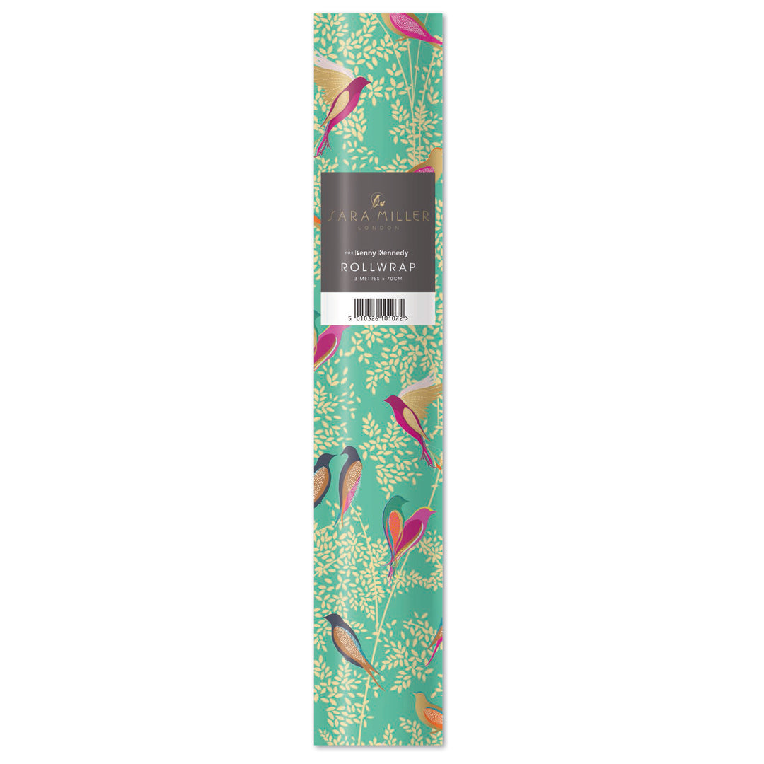 Roll of paper with bird design packaging on a white background