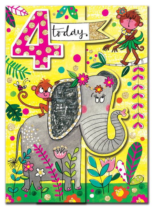 Wild Things - Age 4 Elephant Birthday Card