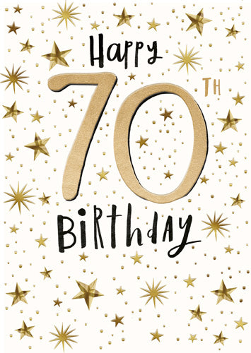 Happy 70th Birthday Gold Stars Greeting Card