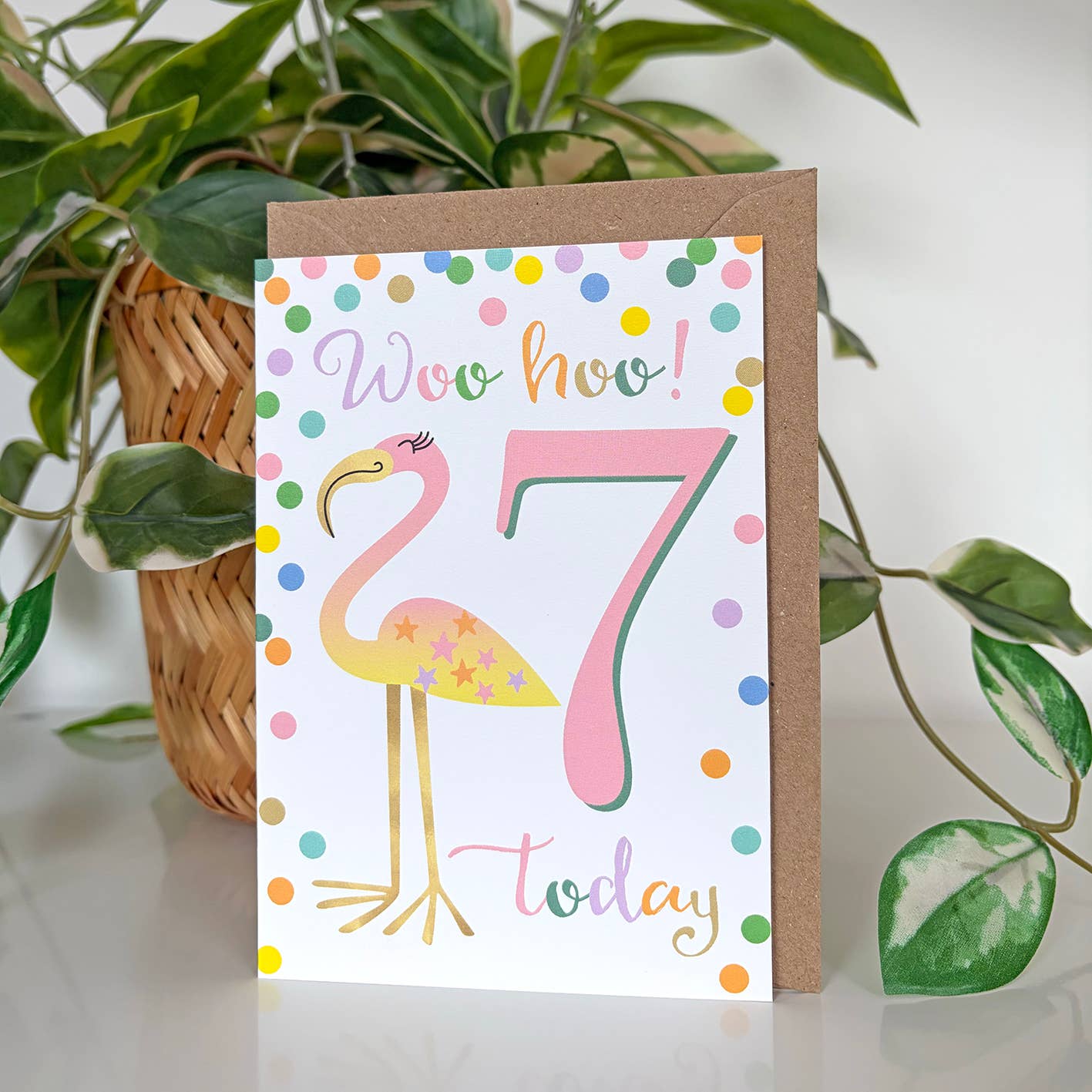 Flamingo 7th Birthday Card