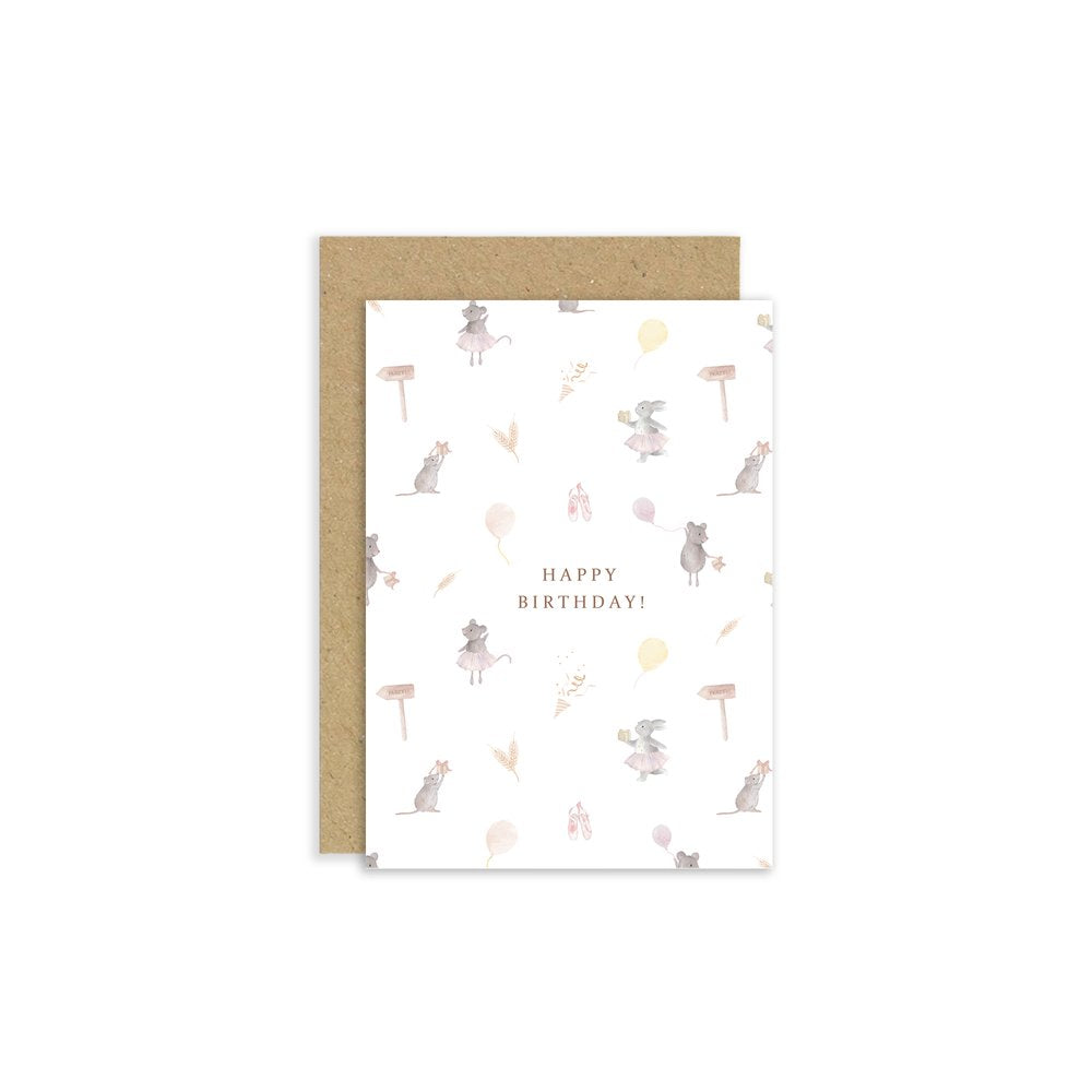 Ballerina Mice and Bunnies Birthday Card