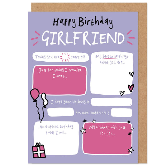 Girlfriend Fill In The Blanks Birthday Card