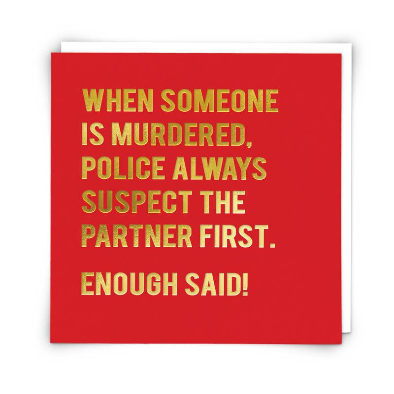 Red card with yellow text on a white background