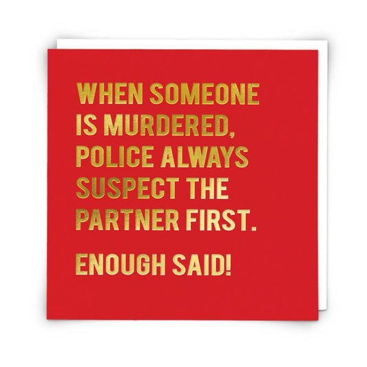 Red card with yellow text on a white background